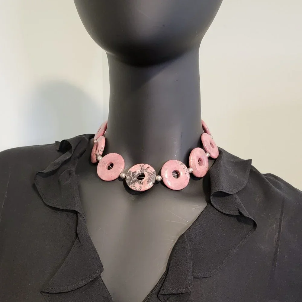 Raspberry Pink Rhodolite Circle Necklace - Picture 9 of 10